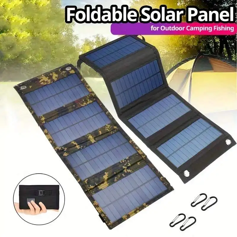 Folding Solar Panel - แบบพกพา USB พลังงานแสงอาทิตย์แผงพับแผงพลังงานแสงอาทิตย์สําหรับเดินทางชาร์จโทรศัพท์มือถือ Bank ไฟฉายพัดลมกระเป๋าโทรศัพท์มือถือ